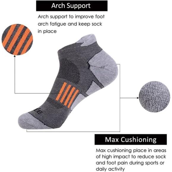 Mens Athletic No Show Socks 6 Pack Cushioned Low Cut Running Sports Ankle Socks - Picture 2 of 7